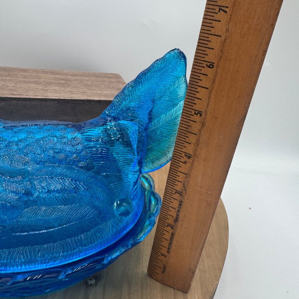 RARE COLOR Vintage LE Smith Horizon Blue Glass Hen On A Nest 6" Blue teal aqua M - Picture 11 of 13